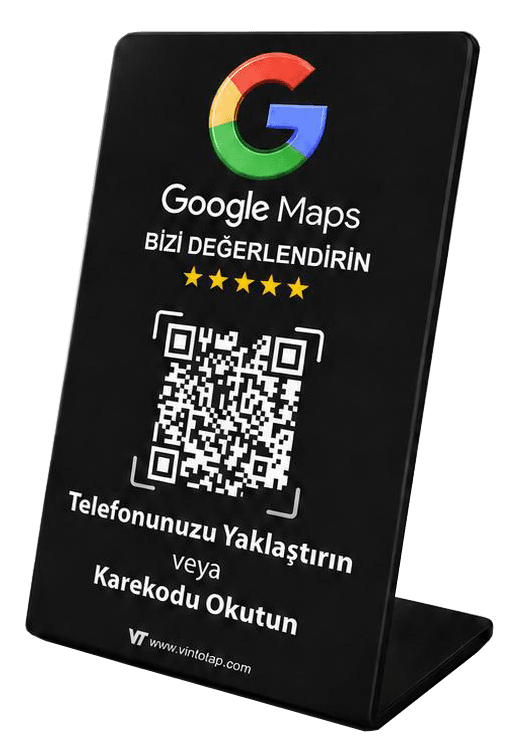 Google Maps yorum kartı ve NFC yorum standı mockup görseli